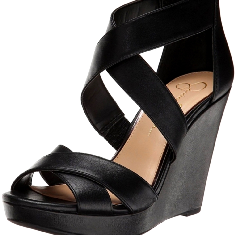 Jessica Simpson Black Wedge Sandals Size 9